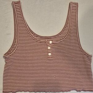 American Eagle Striped Brown Crop Tank Top Large
